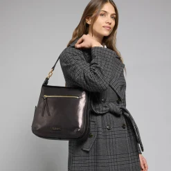Borsa a spalla in pelle con zip frontale