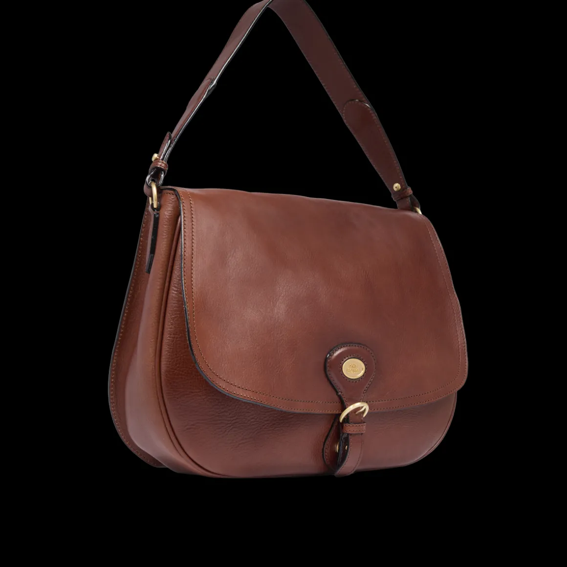 Borsa a spalla in pelle grande con patta frontale
