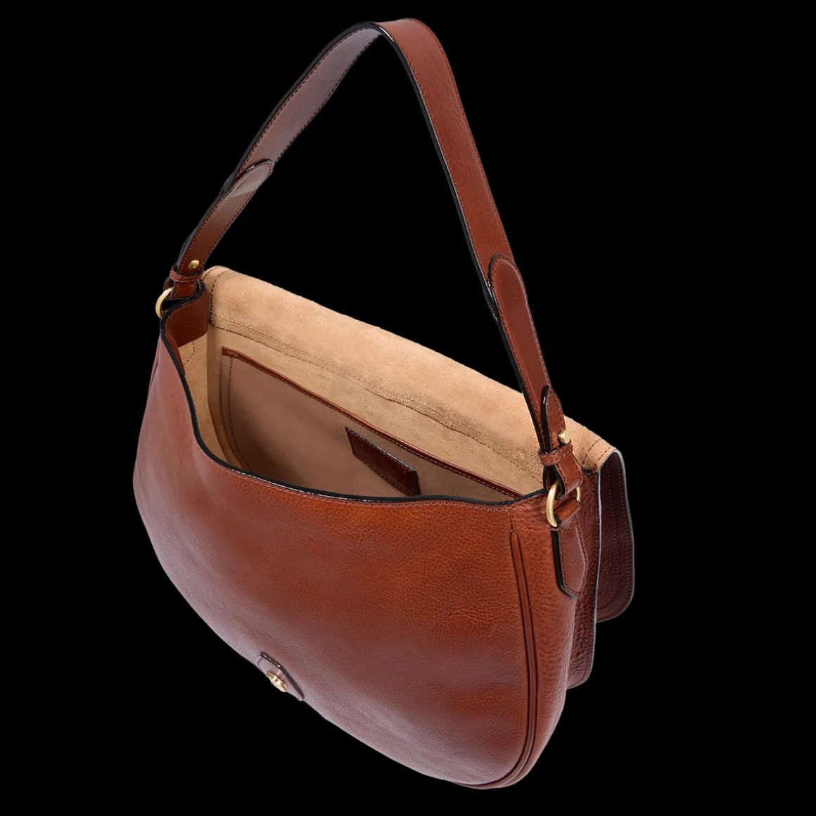 Borsa a spalla in pelle grande con patta frontale