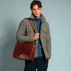 Cartella in pelle uomo con tracolla