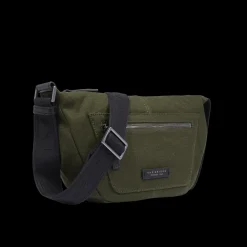 Marsupio uomo in pelle e tessuto con zip frontale