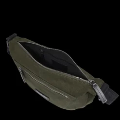 Marsupio uomo in pelle e tessuto con zip frontale