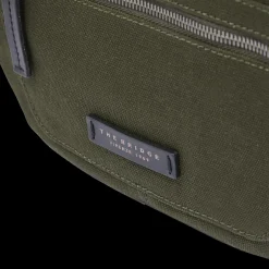 Marsupio uomo in pelle e tessuto con zip frontale