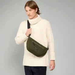 Marsupio uomo in pelle e tessuto con zip frontale