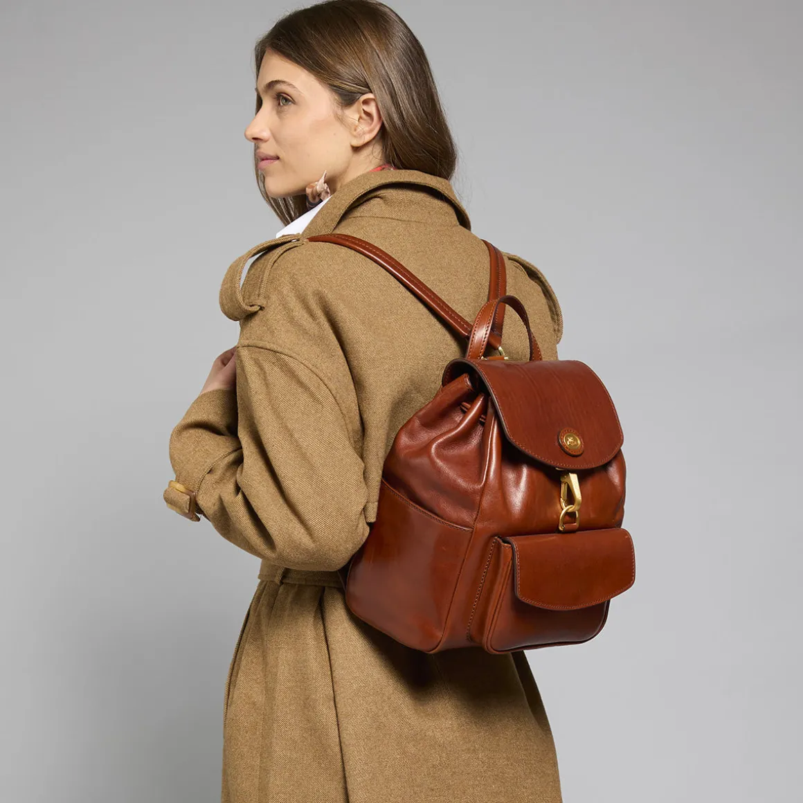 Zaino donna pelle con tasca frontale