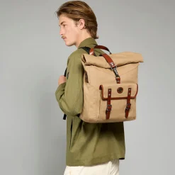 Zaino in pelle e tessuto uomo