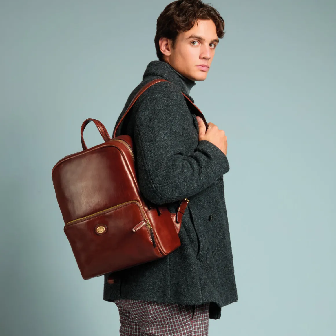 Zaino in pelle porta pc uomo due zip