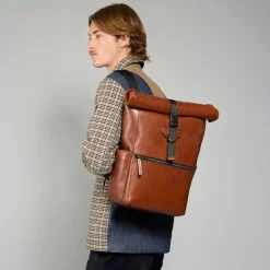 Zaino in pelle uomo con apertura roll-top