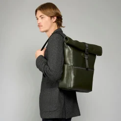 Zaino in pelle uomo con apertura roll-top