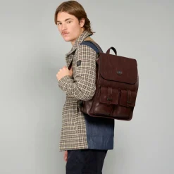 Zaino in pelle uomo con tasche frontali